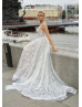 Beaded Ivory Lace Feather Fairytale Wedding Dress